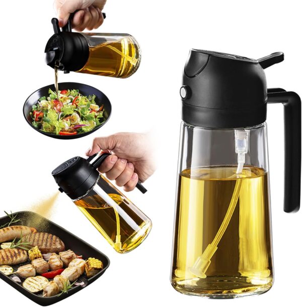 TrendPlain 16oz/470ml Olive Oil Sprayer for Cooking - 2 in 1 Olive Oil Dispenser for Kitchen