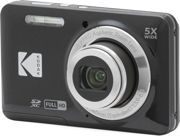 KODAK PIXPRO FZ55-BK 16MP CMOS Sensor Digital Camera 5X Optical Zoom 28mm Wide Angle 1080P Full HD Video 2.7" LCD Vlogging Camera (Black)Powerful 16MP CMOS Sensor: Capture stunning high-resolution photos with this advanced CMOS sensor, ensuring exceptional image quality. Versatile 5X Optical Zoom: Equipped with a 28mm wide-angle lens and 5x optical zoom, this camera allows you to easily switch between capturing breathtaking landscapes and zooming in for detailed close-ups. Full HD Video Recording: Elevate your content creation with 1080p Full HD video recording capabilities, perfect for vlogging and capturing memorable moments.Powerful 16MP CMOS Sensor: Capture stunning high-resolution photos with this advanced CMOS sensor, ensuring exceptional image quality. Versatile 5X Optical Zoom: Equipped with a 28mm wide-angle lens and 5x optical zoom, this camera allows you to easily switch between capturing breathtaking landscapes and zooming in for detailed close-ups. Full HD Video Recording: Elevate your content creation with 1080p Full HD video recording capabilities, perfect for vlogging and capturing memorable moments.